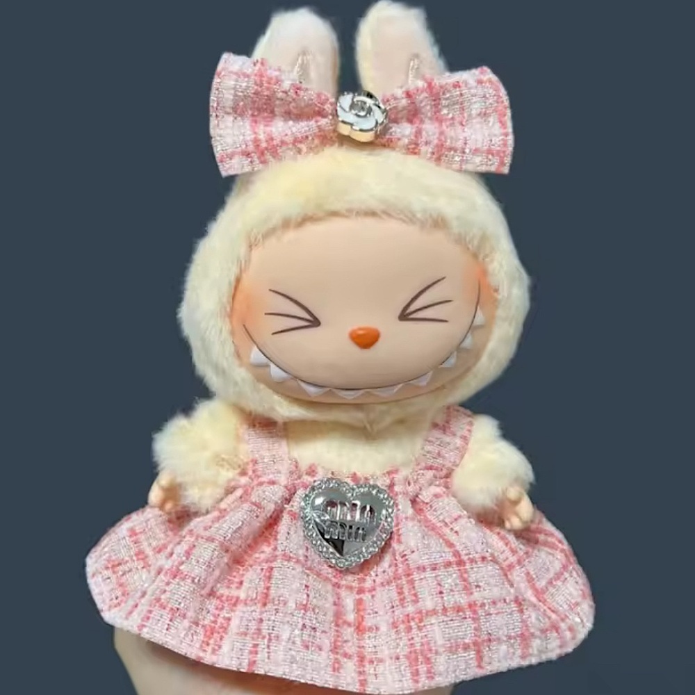 Labubu Light Pink Orange Dress Head Bow Luxury Designer Inspired Outfit Dress